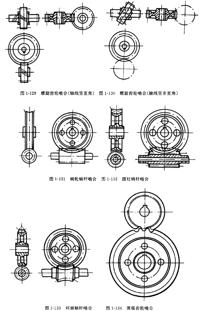 鏈輪的畫法、齒輪、蝸輪、蝸杆齧合畫法