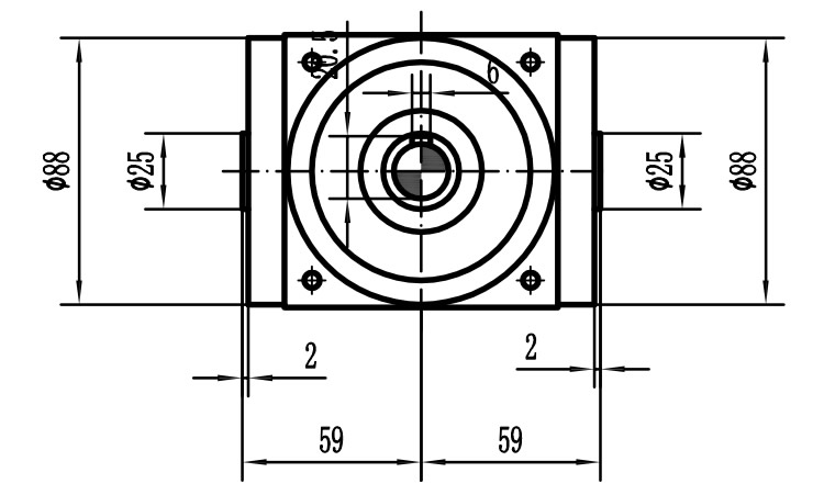 HDA09系列換向器：HDA09-2：1-E外形安裝尺寸圖1