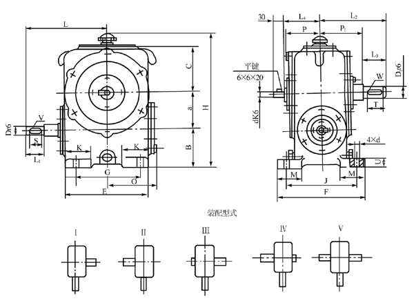 圓柱蝸杆減速器的外形、安裝尺寸及裝配形式